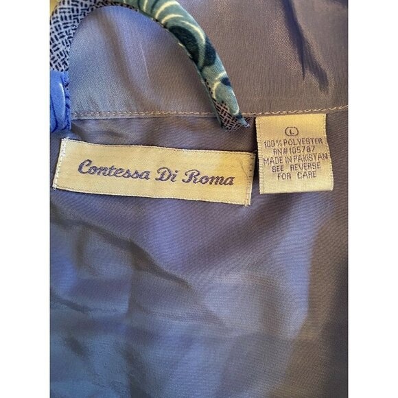 Y2K Contessa Di Roma  Lounge Set‎ L Kimono Robe Sleeveless Dress Blue Floral VTG - Picture 8 of 12